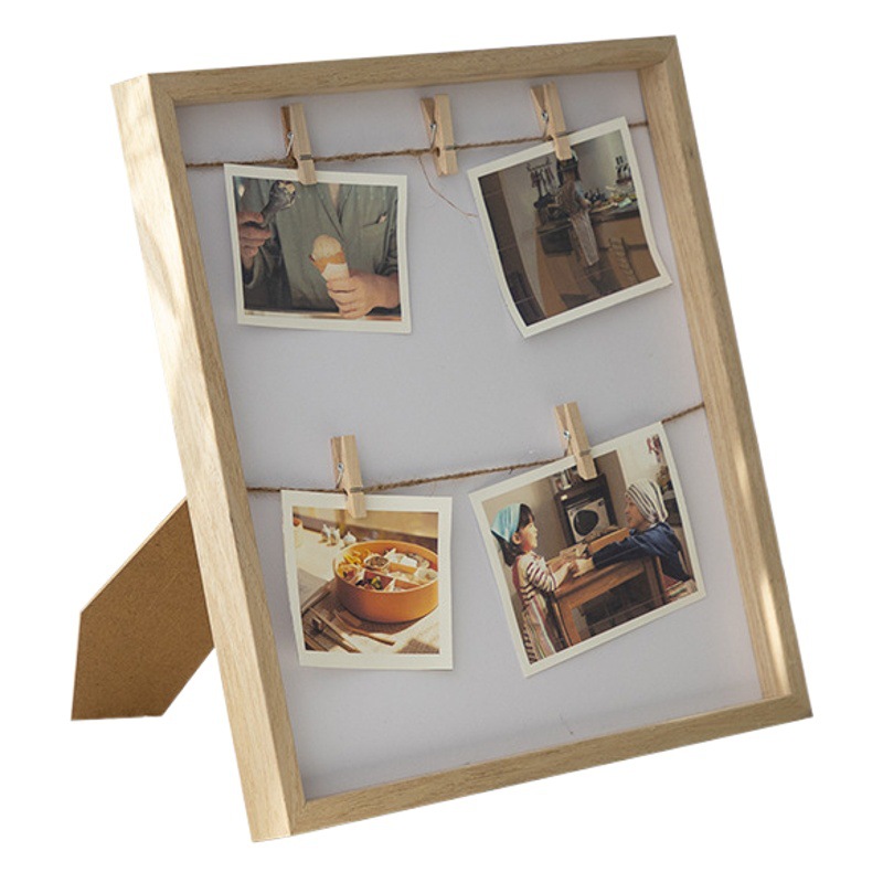 Picture of ins Wind Hemp Rope Clip Photo Frame Photo Rack Wooden Photo Wall Hanging Wall Table Combination Handmade Creative Photo Frame Wooden Clip