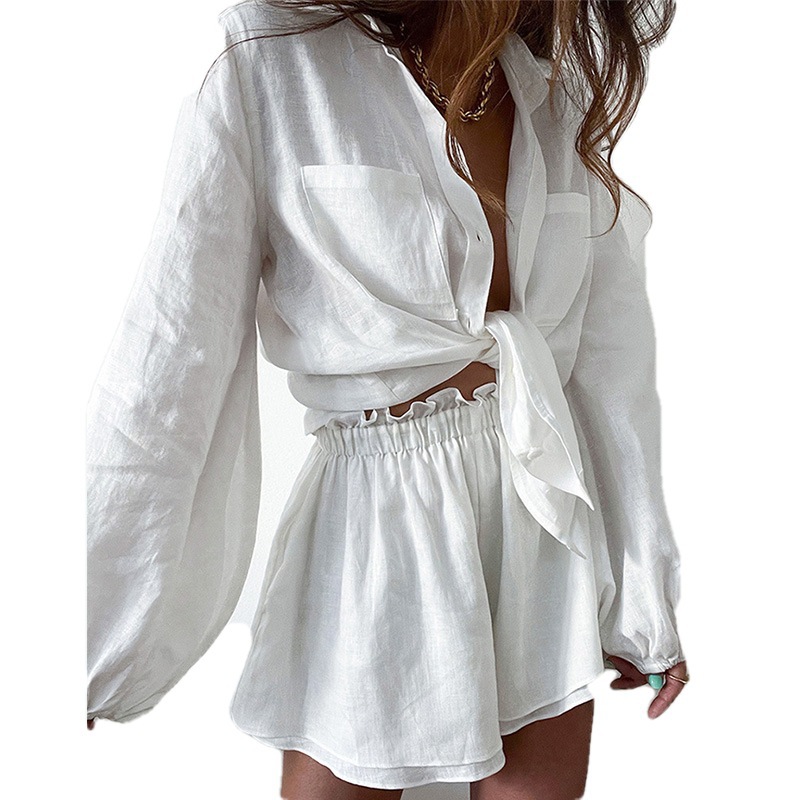 Picture of Spot summer Amazon Europe and the United States cross-border new women's casual fashion solid color ruffled shorts long sleeve suit