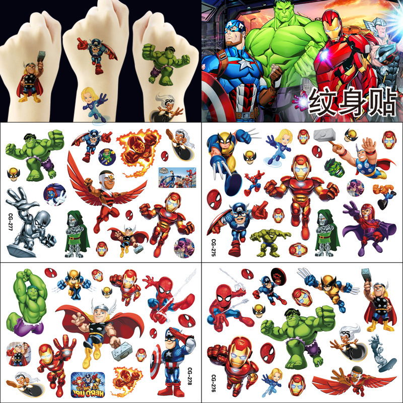 Q version Avengers Captain America Hulk Children Tattoo Sticker Birthday Party Tattoo Sticker Water Transfer