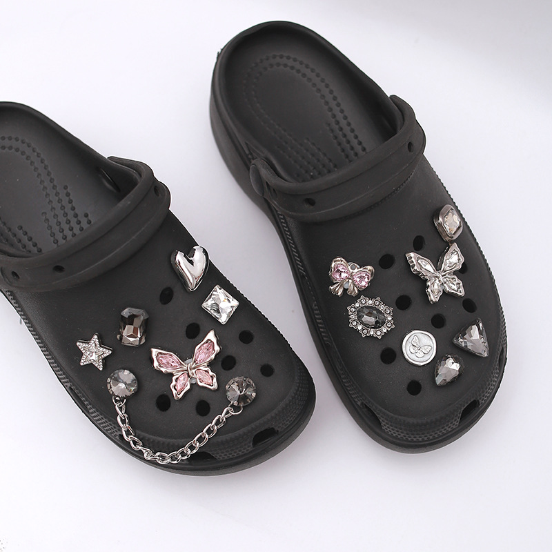Little Red Book's Same Style Sweet and Cool Black Clogs Accessories Shoe Buckle Butterfly Cross Metal Decoration Set