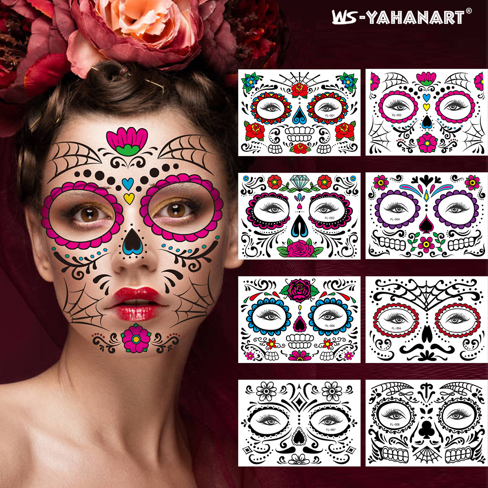 Picture of European and American cross-border hot sale Halloween funny face tattoo stickers masquerade dead dead face stickers tattoo stickers