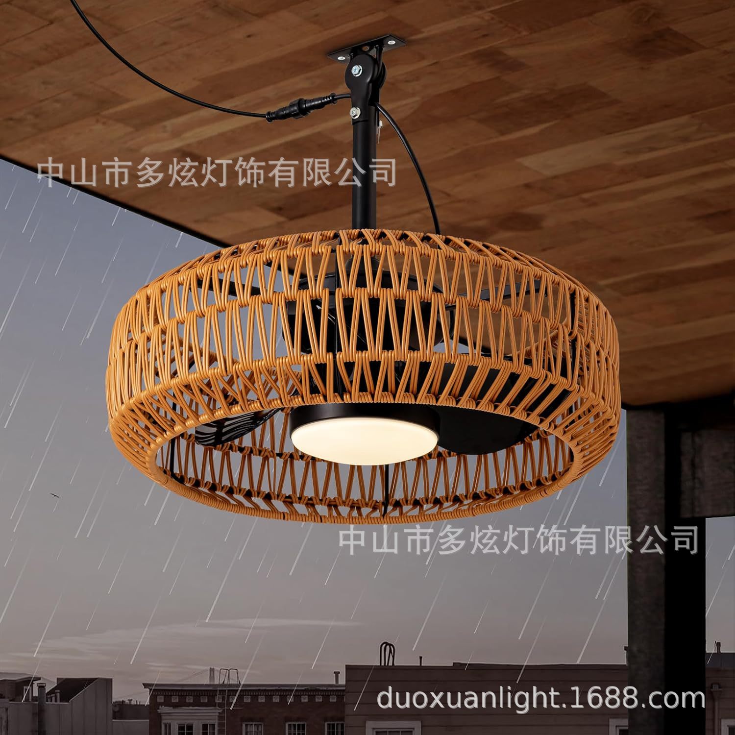 Cross-border Amazon Direct Sales 110v Outdoor Fan Pendant Light Nordic Fan Light Restaurant Living Room Balcony Inverter Silent