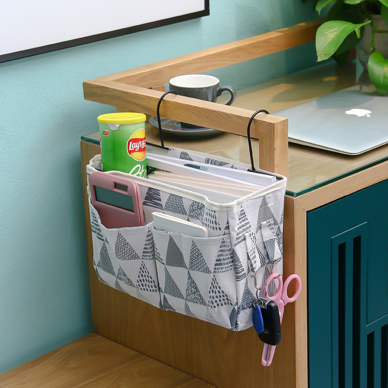 Dormitory College Student Bedside Bag Storage Hanging Bag Canvas Storage Basket Cotton and Linen Fabric Scandinavian Style Bedside Storage Hanging Basket