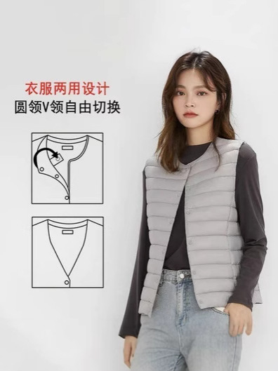 Picture of Cross-Border Tiktok New Women's Collarless down Liner Vest V Neck Lightweight Warm Jacket Vest Vest Round Neck