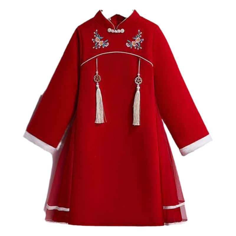 Picture of Girls' autumn and winter Tang suit children's cheongsam dress Hanfu New year new year thickened New Year greeting clothes Chinese embroidered festive winter clothes