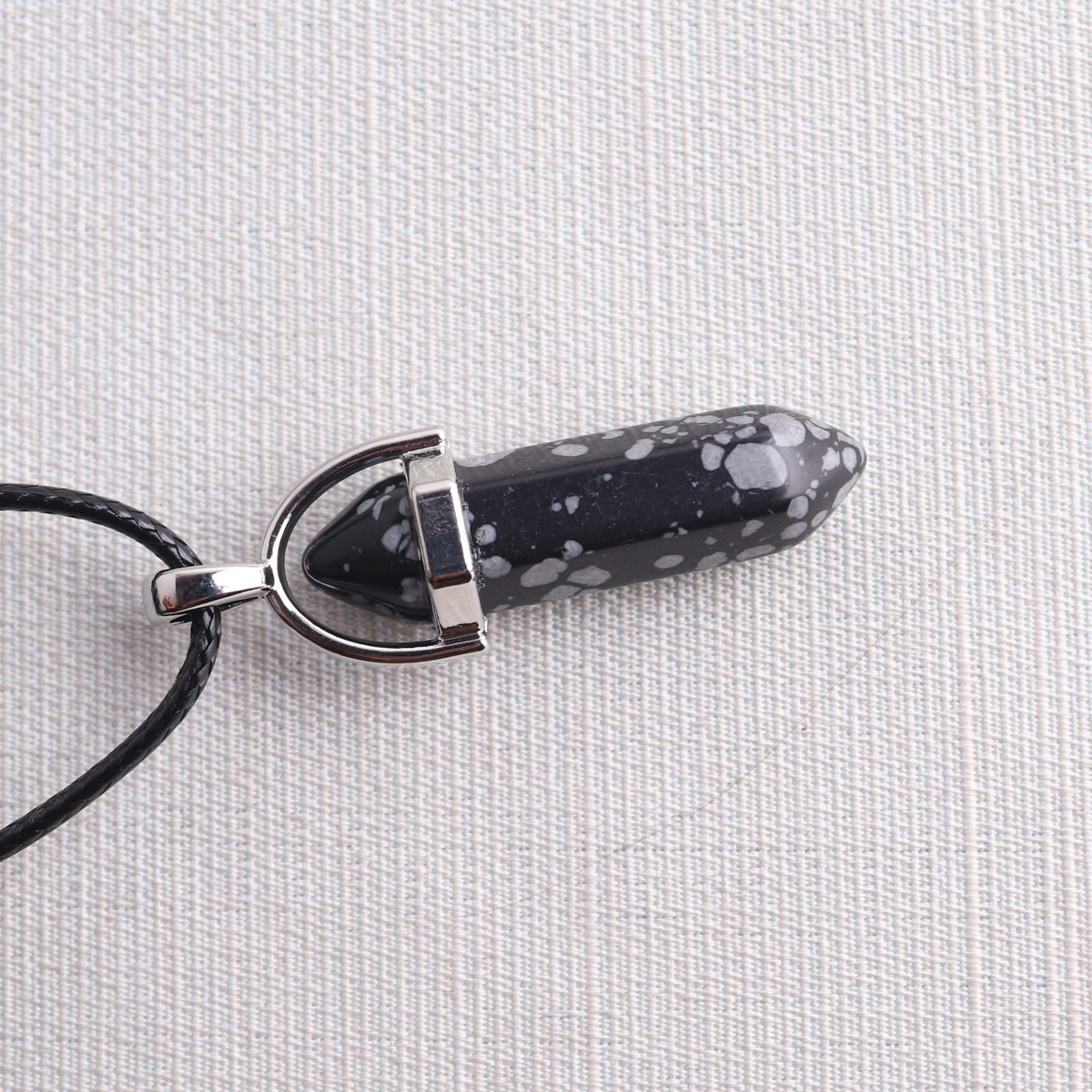 Picture of Natural Stone Hexagonal Pendant European and American Natural Crystal Hexagonal Prism Bullet Hexahedral Black Wax Rope Necklace