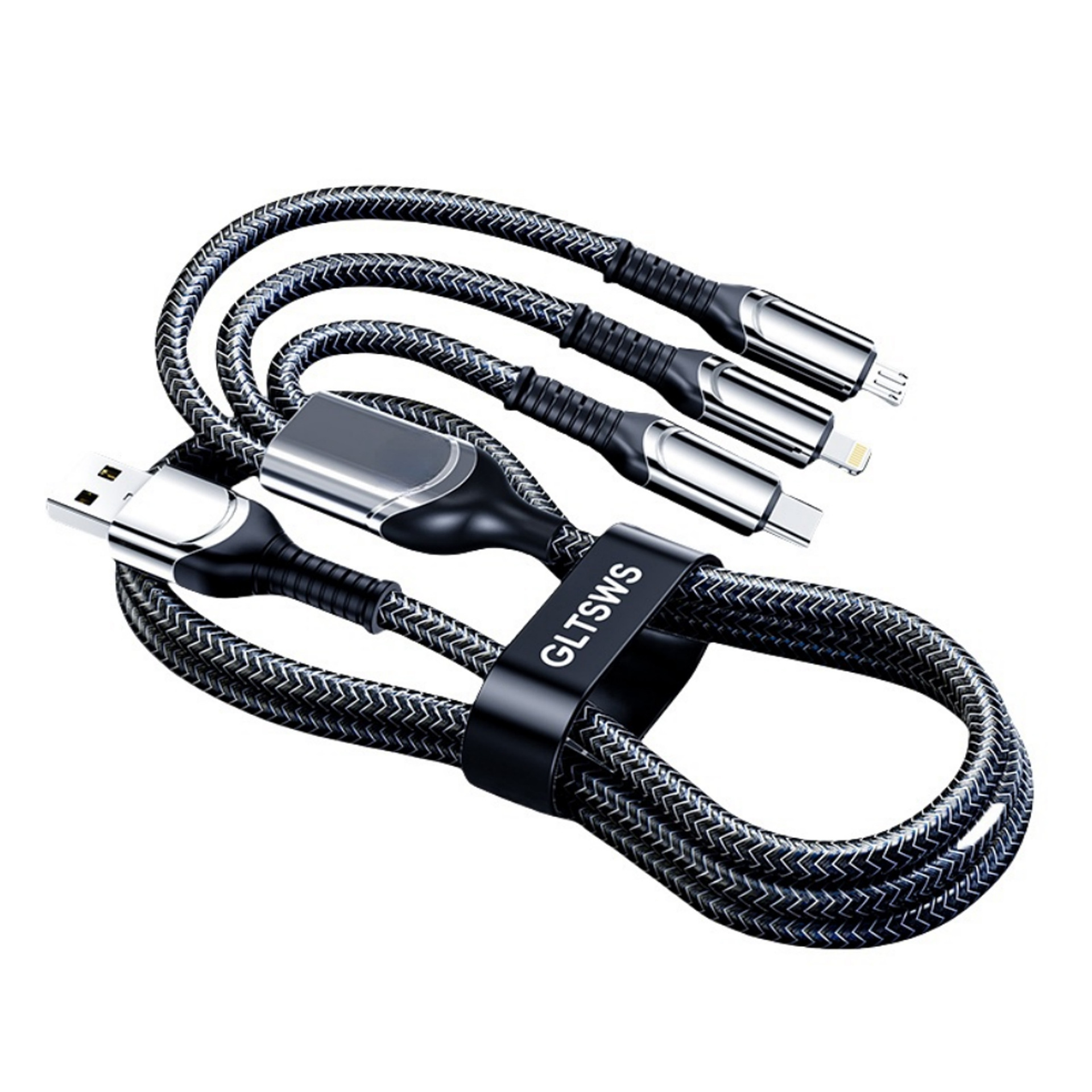Picture of Shunwangshun 240W Three-In-One Braided Data Cable Super Fast Charging Suitable for Apple Huawei One-To-Three 6A Charging Cable