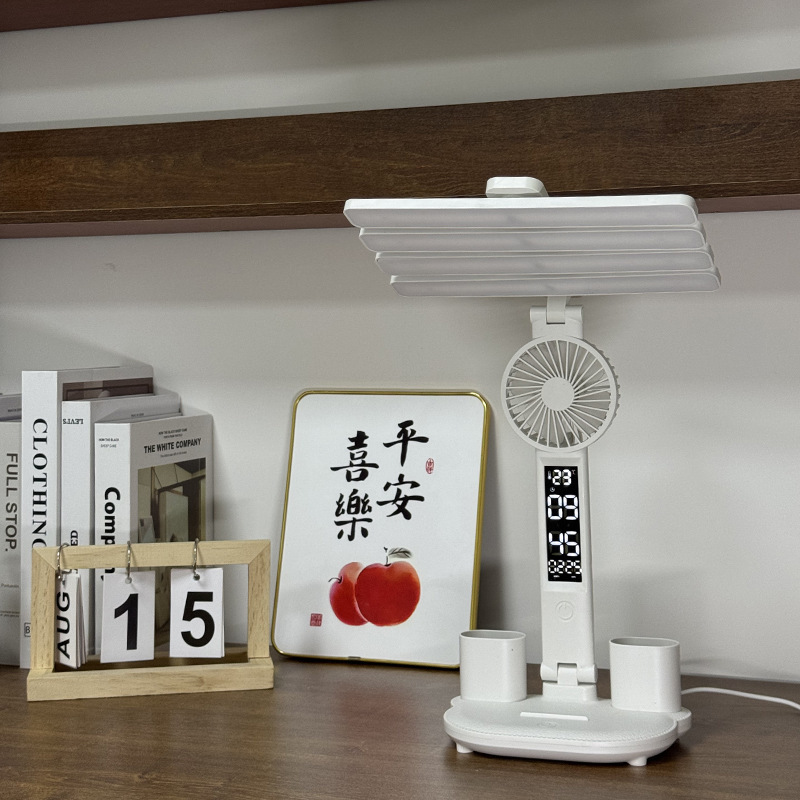 Desk Lamp Learning Eye Protection Led Fan Student Rechargeable Plug-In Kidsren's Touch Dimming Enough Bright Foldableing Pen Holder Desk Lamp