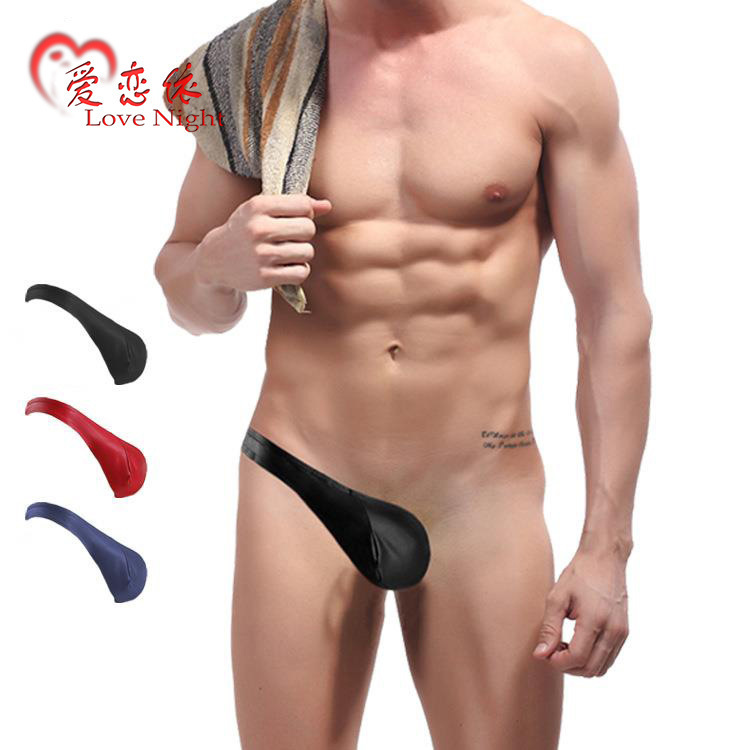 European and American Men's Sexy Underwear Sexy Patent Leather One-Side Sexy G-string Gay Gay Exposable Hip C- shaped Pocket Underwear