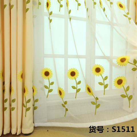 Window Screen Korean Pastoral Sunflower Yarn Sunflower Curtain Cotton Linen Towel Embroidered Partition Balcony Gauze Curtain