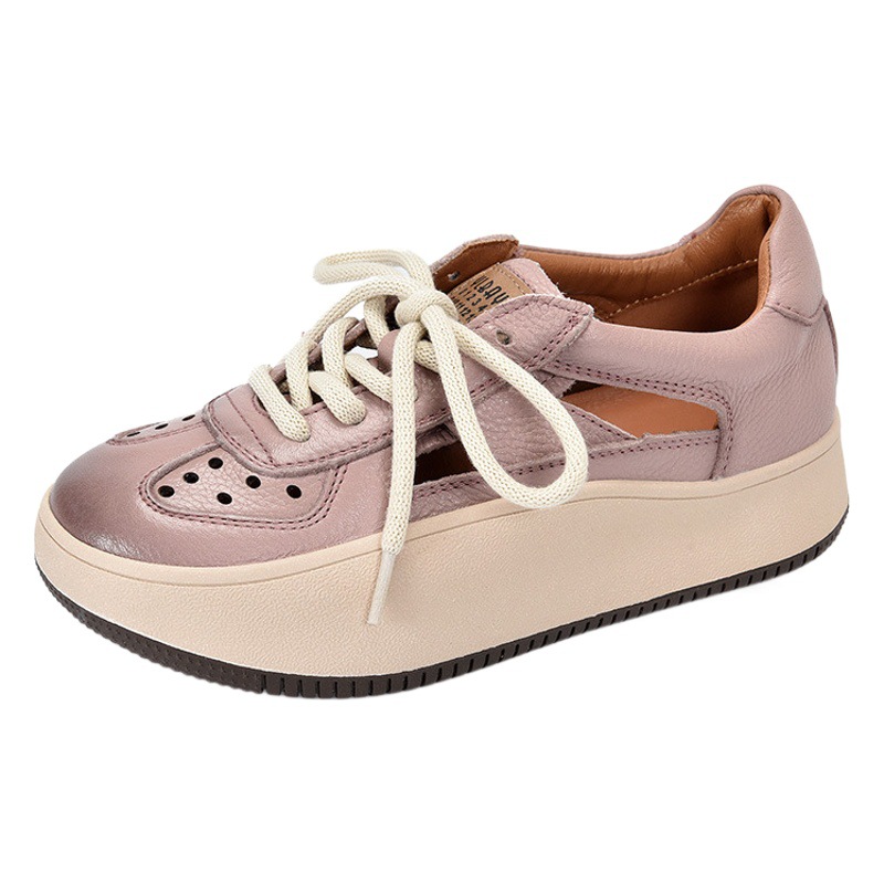 [9.9kg Pairs, Available] Thick-Soled Cowhide Sports Lace-Up Women's Shoes, Round-Toe Versatile Handmade Shoes