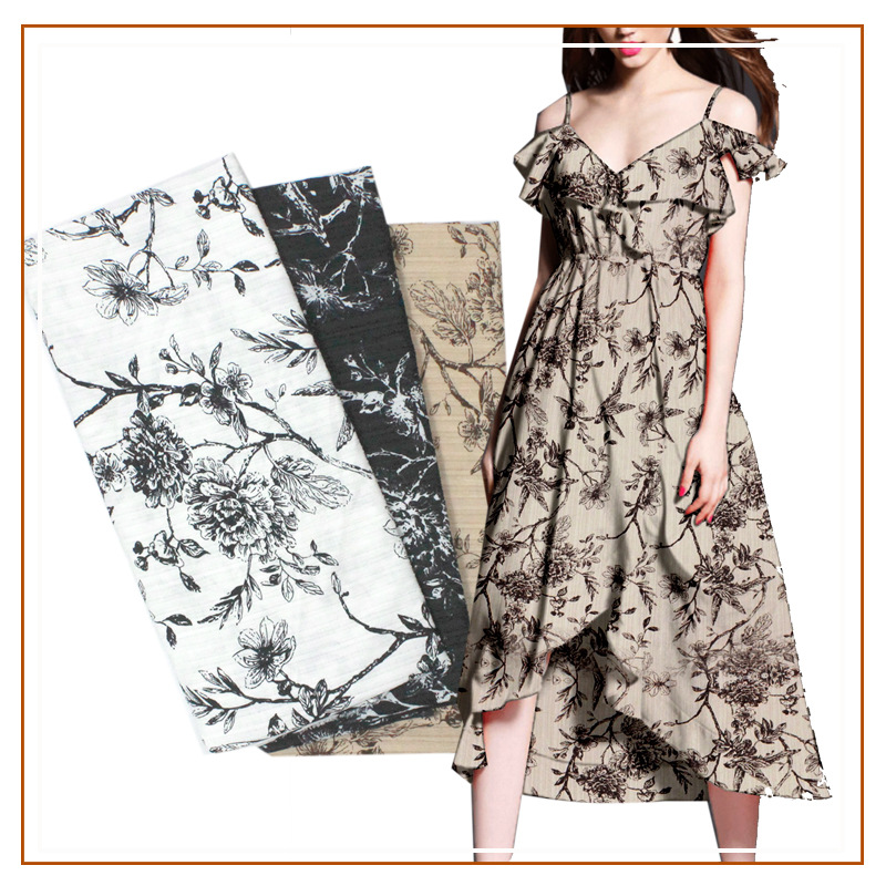 Wave Crumple Big Flower Printed Fabric Long Dress dress Slip Skirt Short Skirt Shirt Fabric Floral Print Fabric