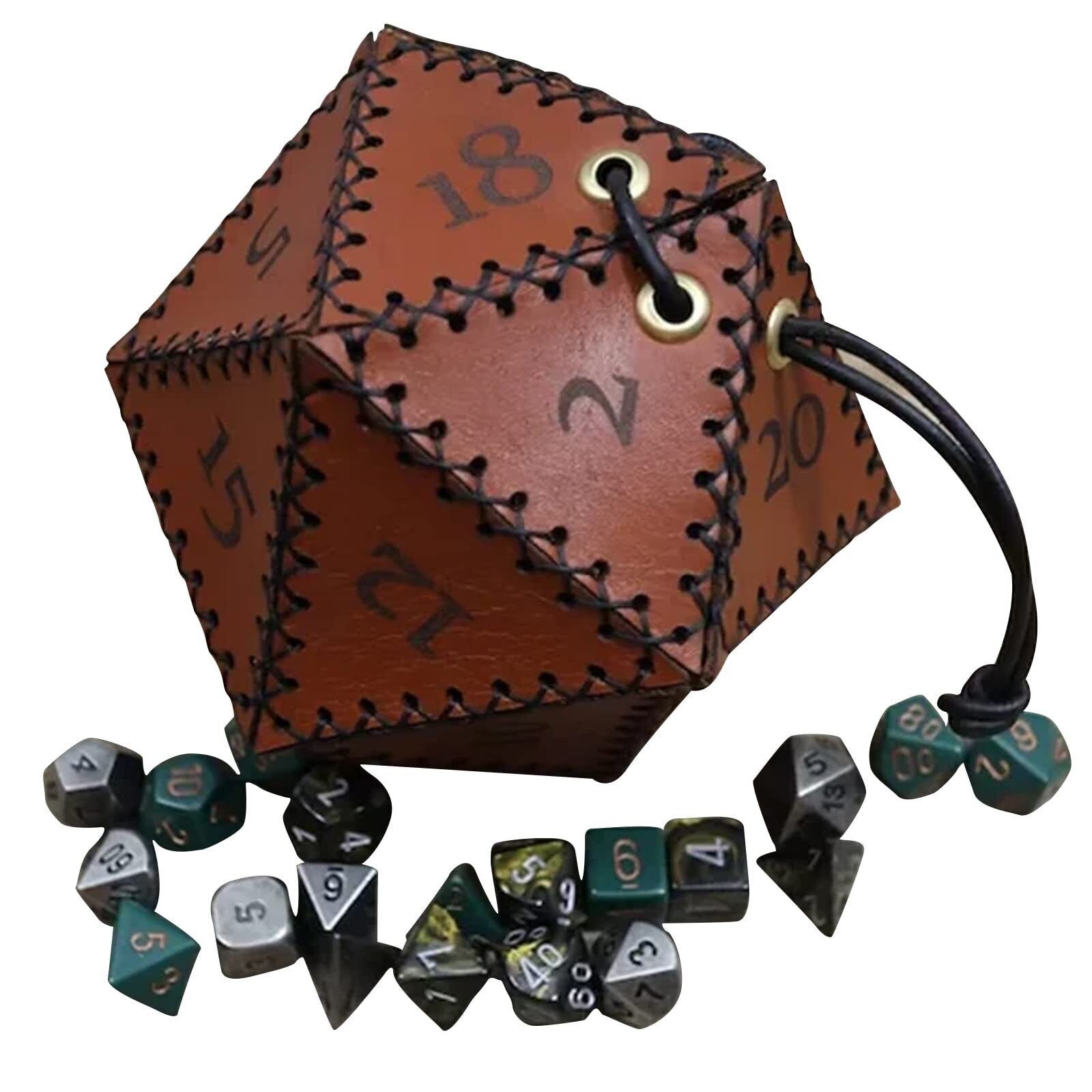 Cross-border spot Leather D20 Dice Bag polygon storage Bag game Dice Bag Dice bundle pocket