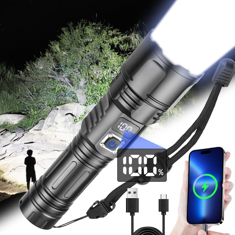 Cross-border new ultra-bright light flashlight TYPE-C charging 30W white laser strong light digital display long-range flashlight