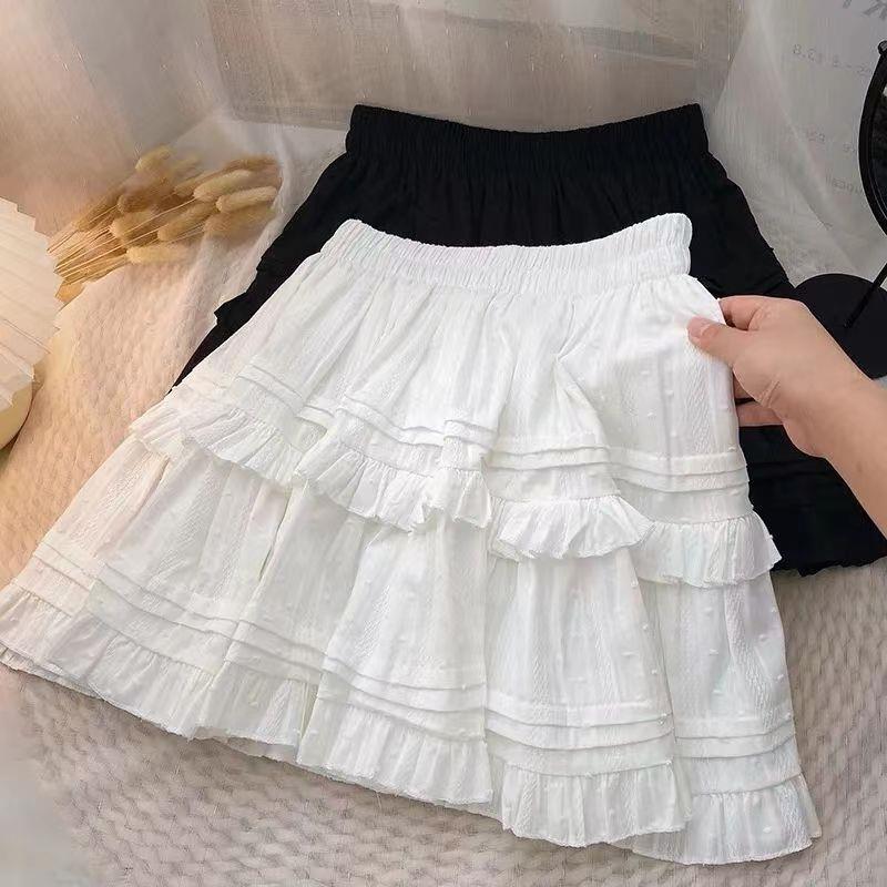 Sweet Ballet Style Short Skirt Ruffled High Waist A- Line Taped Skirt Cake Skirt Women's Summer 2024 for Small