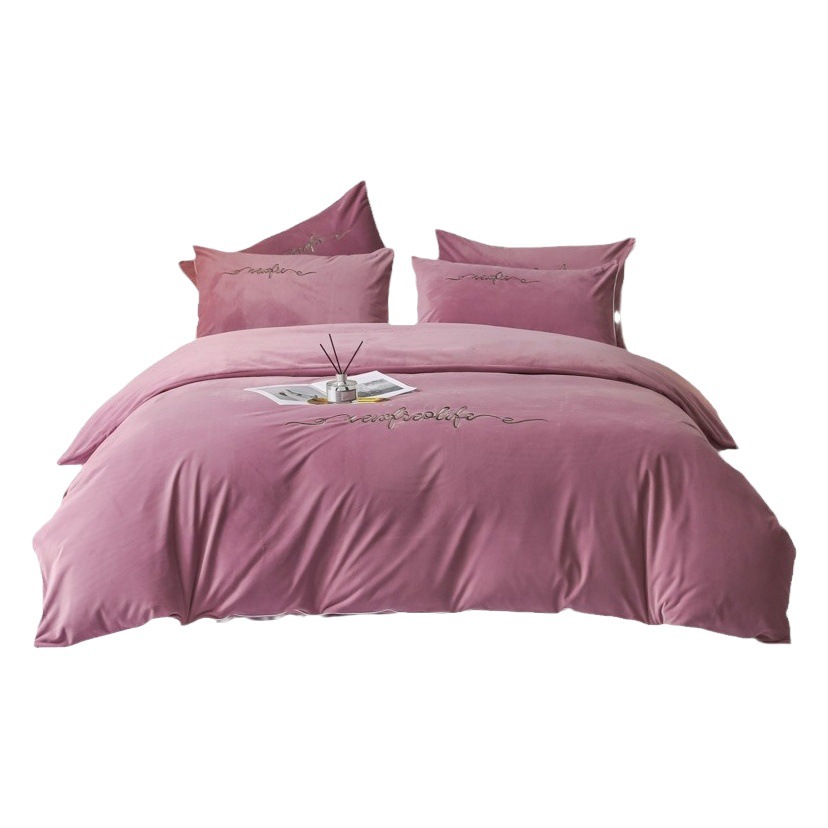 Winter Class A Thickened Baby Velvet Bed Four-piece Set Baby Velvet Warm Embroidered Quilt Cover Milk Velvet Bed Sheet Fit 4