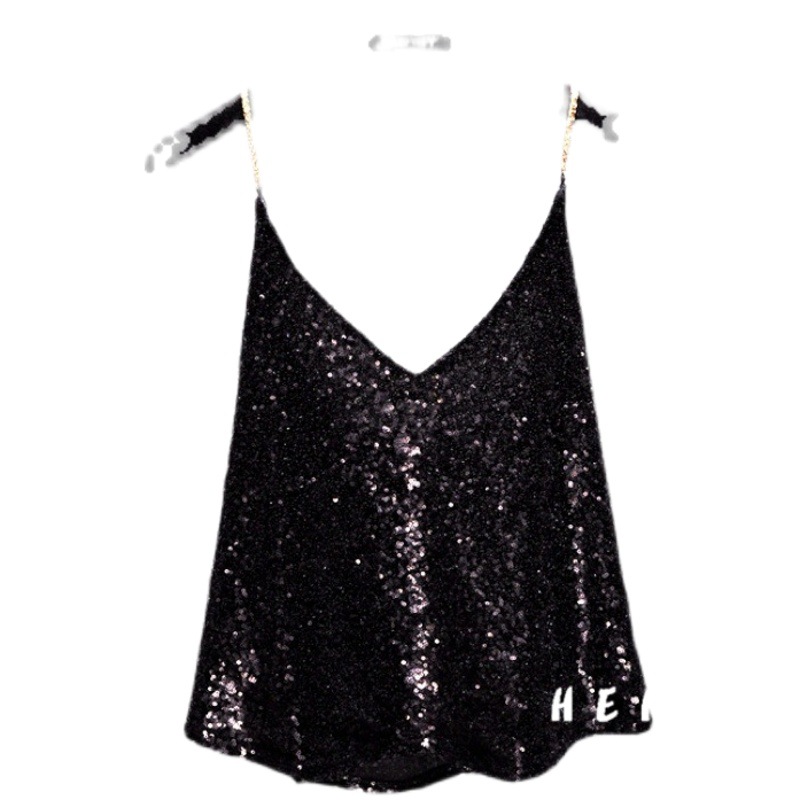 Han En's Sexy Goddess Metal Chain Halter Sequin Backless Loose Base Shirt Flash Camisole Women's Vest