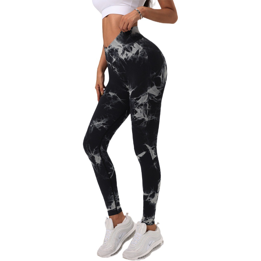 Autumn Carefully Selected European and American Seamless Tie-Dye High-Waisted Belly-Control Fitness Trousers Quick-Drying Yoga Pants Butt-Lifting Slim Sports Pants
