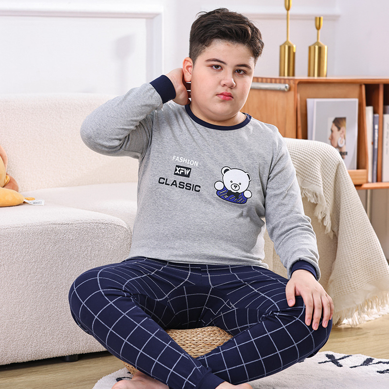 Picture of Chubby Children's Autumn Clothes and Trousers for Boys Plus Fat Plus Plus Teenage Cotton Big Boy Pajamas Children's Thermal Underwear suit