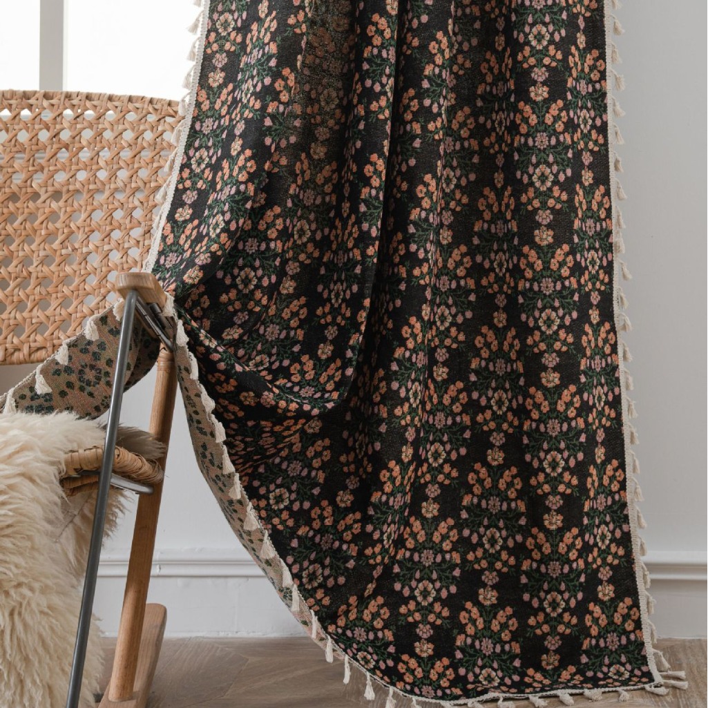 Picture of Yuman Qiyun Curtain Pink Fleshy Flower Jacquard Tassel Curtain Finished Kitchen Curtain Bay Window Semi-Shaded