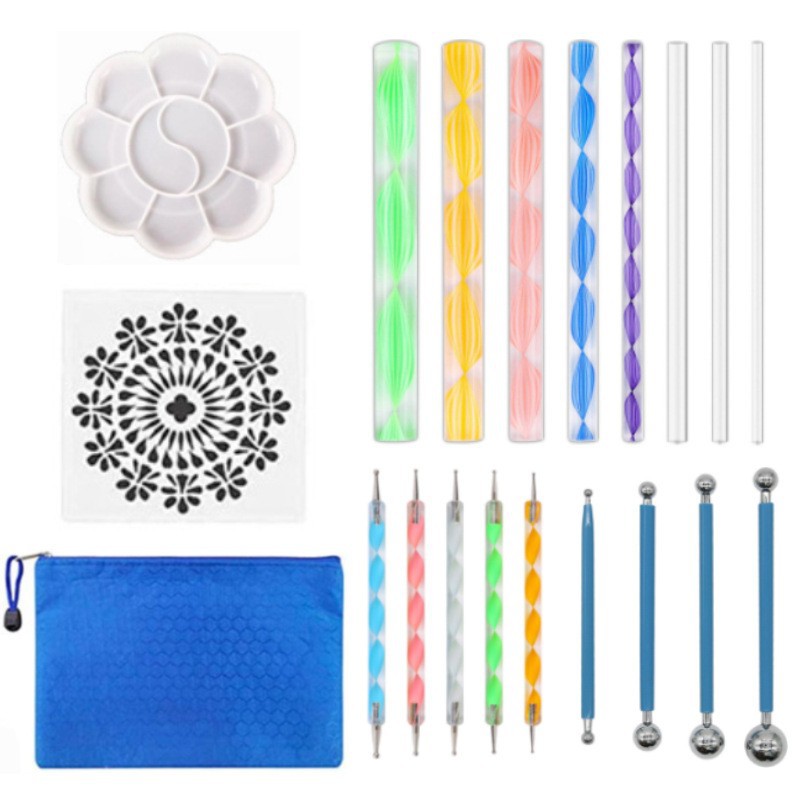 Combination cross-border mandala tools suit hollow rock painting template colorful color filling point drill pen factory wholesale