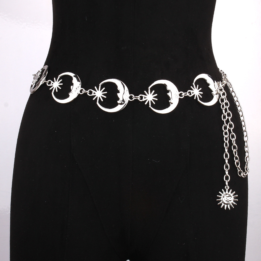 Picture of ins style fashion personality trend sunflower pants chain hip hop punk multiple moon body chain atmospheric waist chain