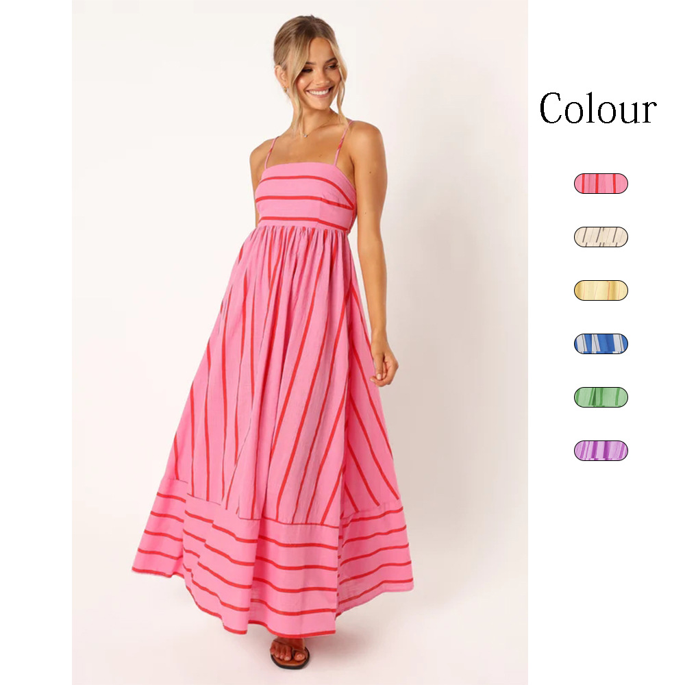 Foreign Trade Amazon Cross-border Spring/Summer 24 Striped Sling Backless Big Swing Fresh Wind dress -88111