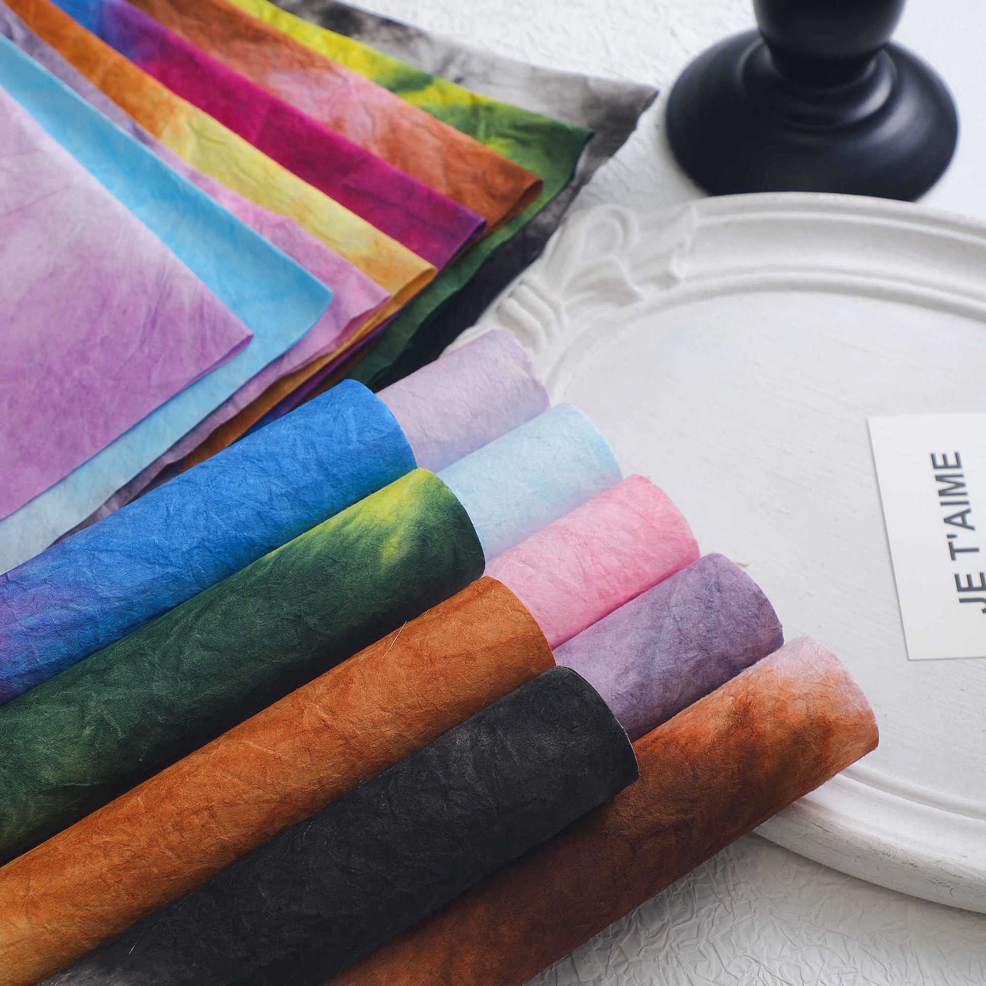 Pure handmade ink floating paper flower bouquet packaging paper stone texture gradient package flower floral material high sense