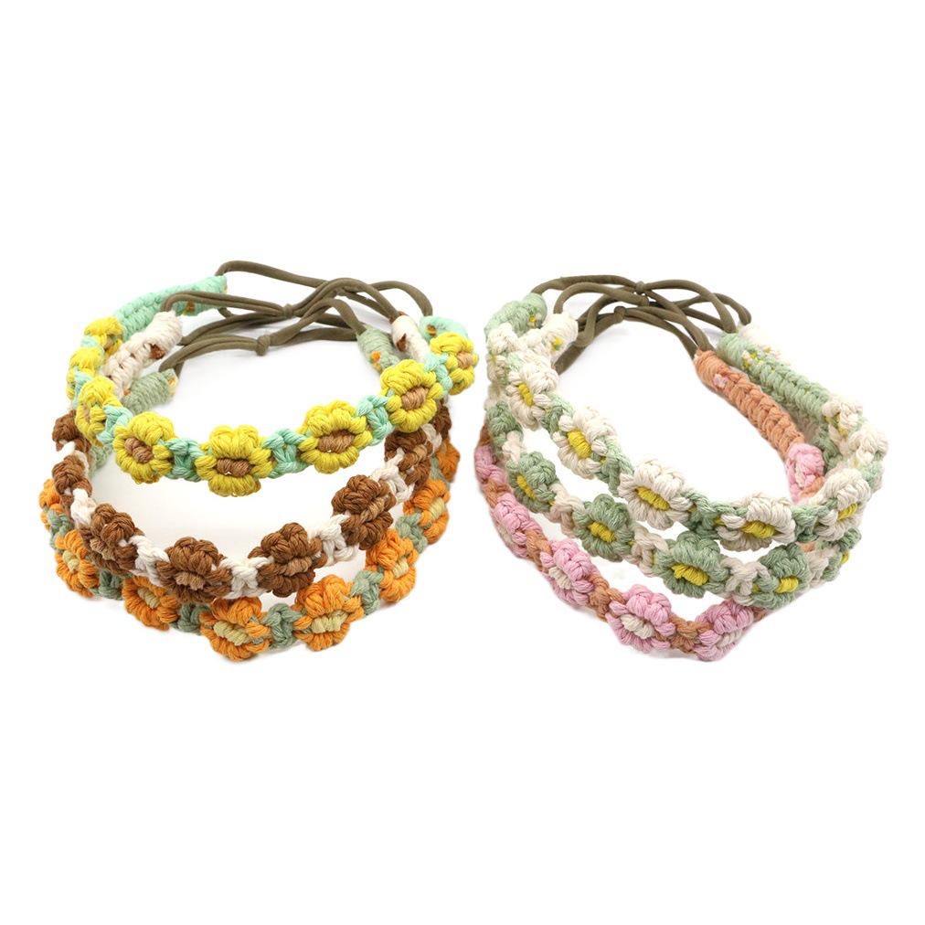 New Simple Hand-Woven Hairband Elastic Female Daisy Hair Accessories Casual Sports Face Wash Headband Korean Version Cross-Border