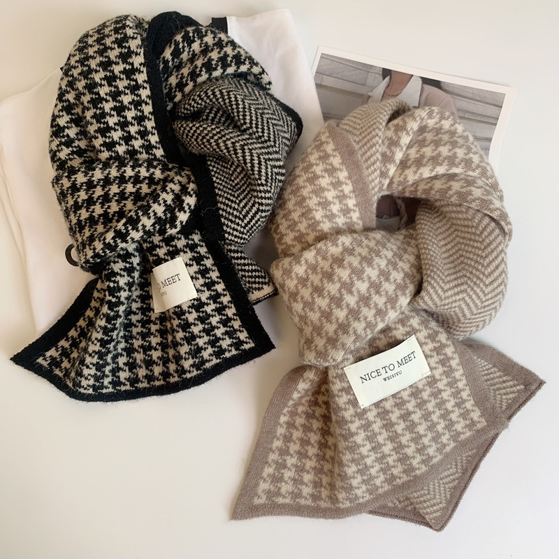 Houndstooth Scarf Women's Winter 2024 New Korean All-match Student Couple Knitted Warm Scarf Men's Factory