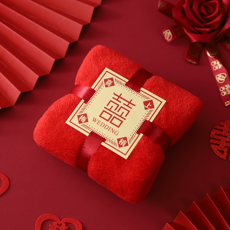 Picture of Coral Fleece Wedding Red Towel Wedding Wedding Wedding Gift Towel Happy Character Pearl Bear Couple Red Towel