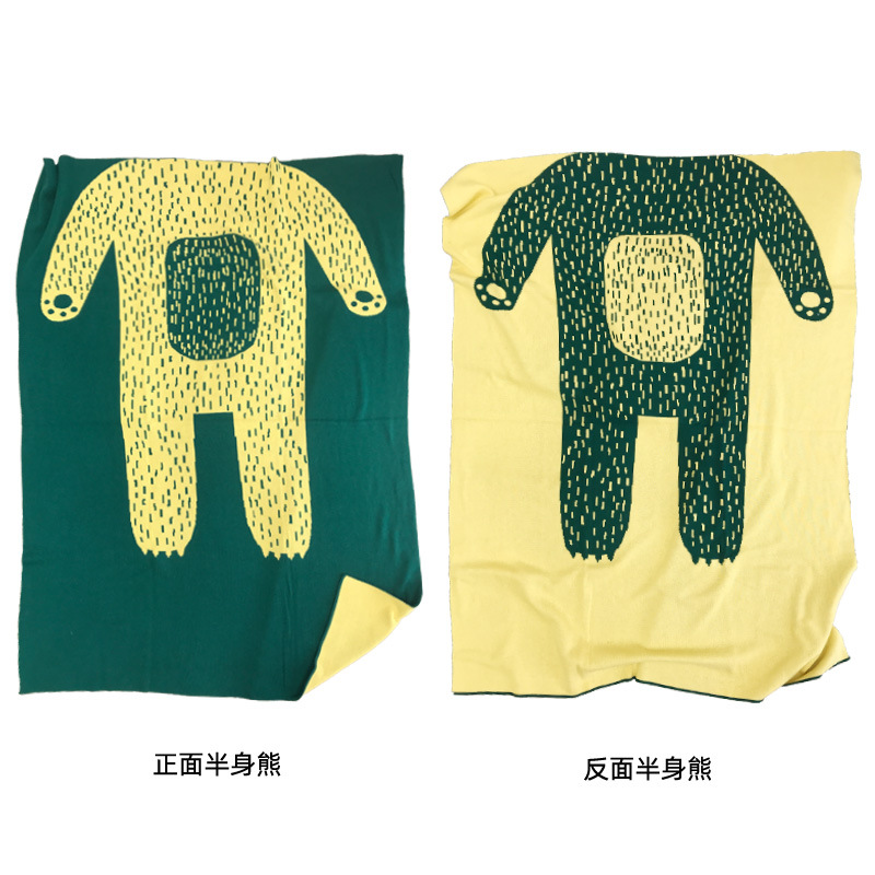 Picture of ins half-body bear knitted blanket double-layer cotton wool baby blanket kindergarten sleeping blanket newborn blanket wool blanket