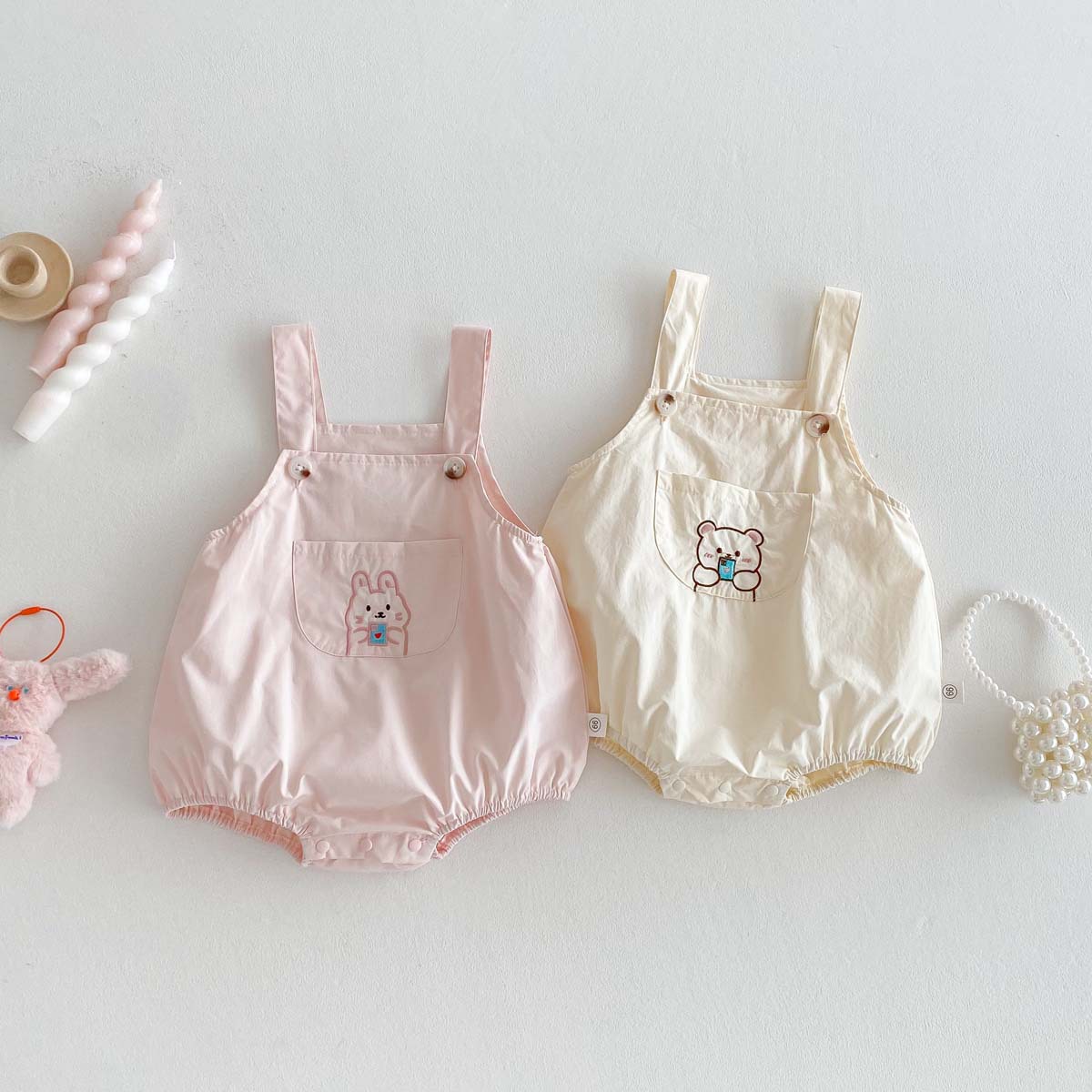 Baby Strap jumpsuit Summer New Baby Cartoon Pocket Sleeveless Bag Fat Clothes Newborn Pure Cotton Outfit