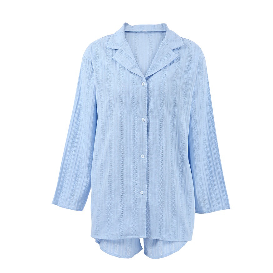 2025 European and American Summer Fashion Cardigan Cotton Long-Sleeved Pajamas Two-Piece Set Loose and Comfortable Shorts Women's Home Clothes