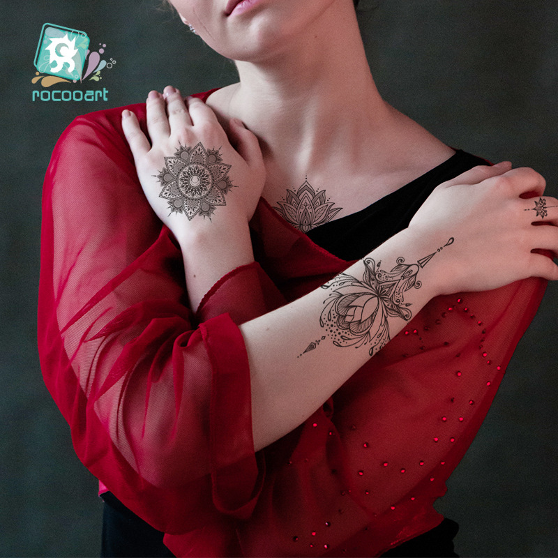 Picture of Cross-border Black Tattoo Sticker Retro Hand Pattern Tattoo Sticker Mandala Flower Collarbone Temporary Tattoo Sticker