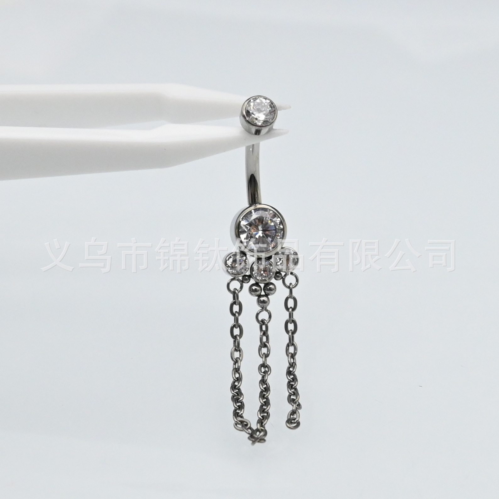ASTM F-136 Titanium Alloy Cat's Claw Tassel Chain Crown Czech Diamond Inlaid Navel Nail Body Piercing Jewelry