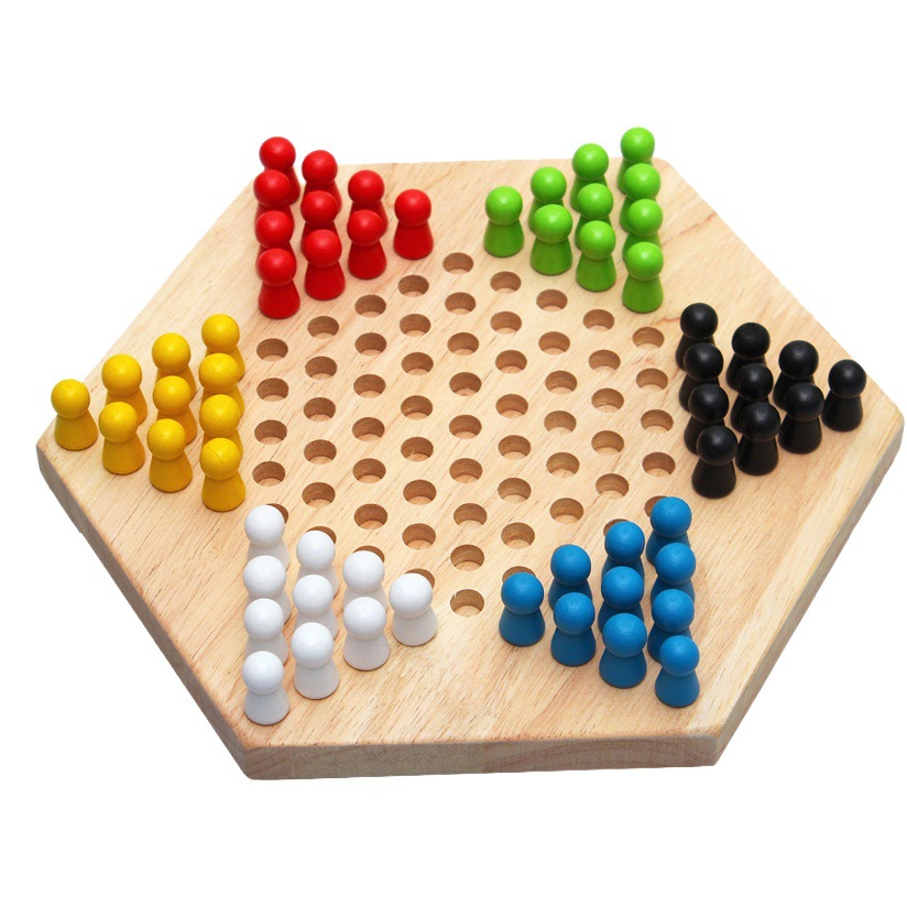 Picture of Hexagonal children's checkers boys and girls primary school students parent-child chess games wooden checkers board games educational toys