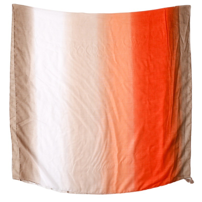 Picture of Japanese and Korean Style Sweet Lady Style Orange Gradient Cotton and Linen Scarf Silk Scarf Slub Yarn Tassel Travel Shawl Thin