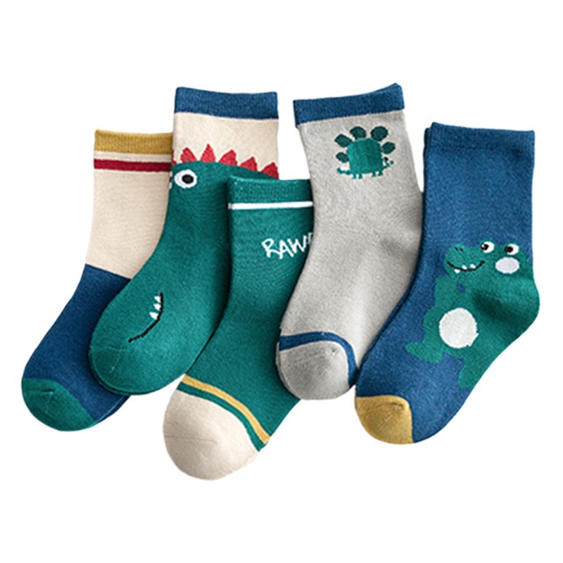 Children's cartoon socks autumn and winter new boys and girls baby tube socks cute dinosaur comfortable breathable children's socks wholesale