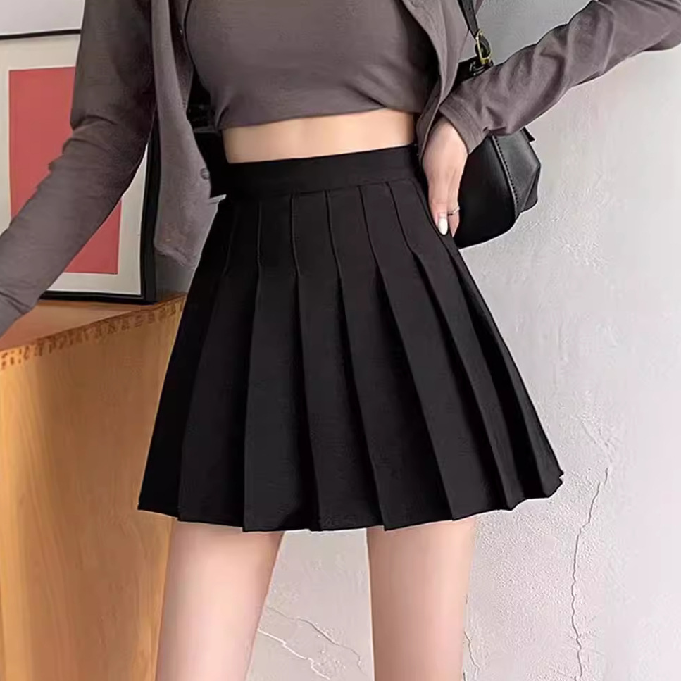 High Waist Black Pleated Skirt Women's Summer 2024 New Design Sweet Cool Style Slimming Skirt A- Line Short Skirt