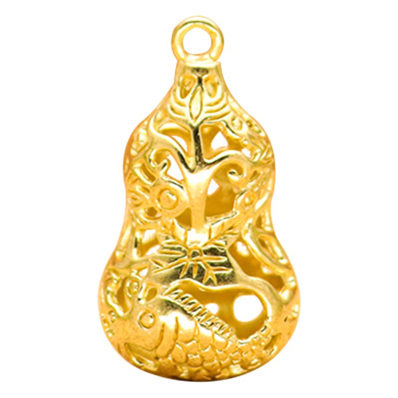 Chinese-Style Hollow Gold Double Fish Gourd Pendant Creative Product Brass Keychain Pendant Wholesale for Street Stalls to Attract Wealth