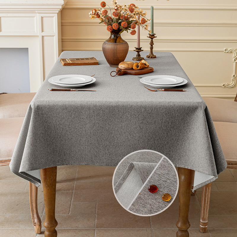 Picture of Imitation Cotton and Linen Fabric Tablecloth Waterproof Wash-Free Light Luxury High-Level Rectangular Coffee Table Cloth Non-Slip Desk Tablecloth Dustproof
