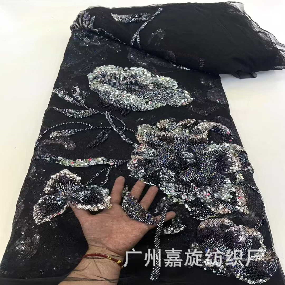 Southeast Asia Heavy Industry Multicolor Rose Sequin Bead Lace Fabric Wedding Dress Cheongsam Dress Performance Fabric LACE