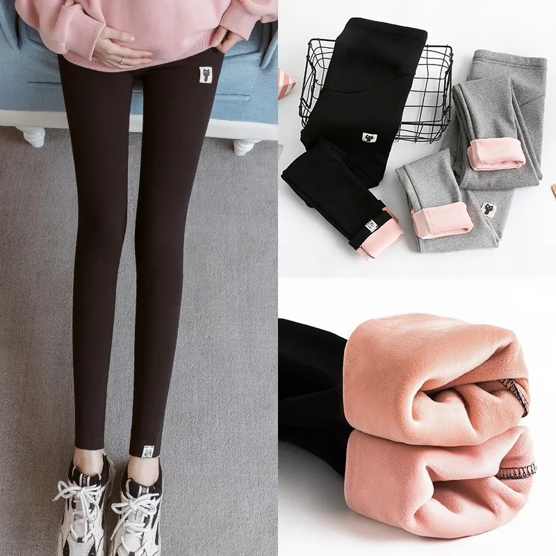 Picture of 2024 autumn and winter maternity fleece-lined warm pants non-inverted velvet padded outside wear stretch abdominal pants spring and summer leggings