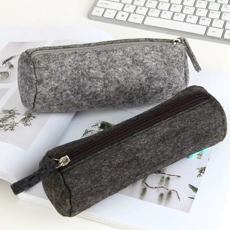 Felt Zipper Pencil Case Large Capacity Student Stationery Bag Simple Storage Bag Pen Conner Multifunctional Coin Bag