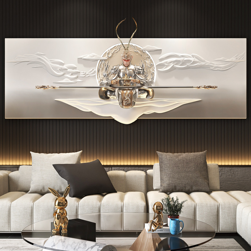 Light Luxury Living Room Decorative Painting Sofa Background Wall Led Light Monkey King Three-dimensional Relief Painting Housewarming