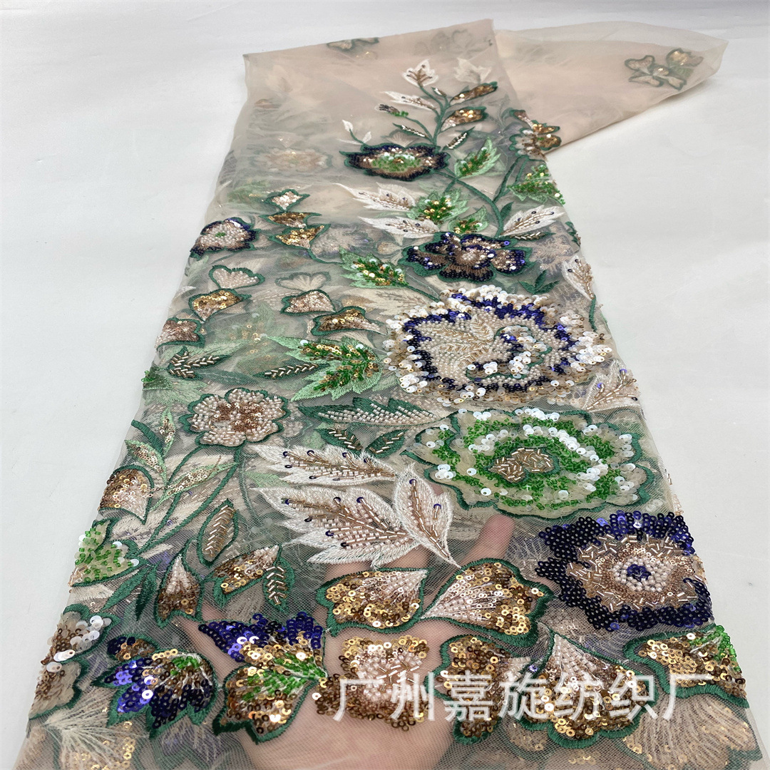 Middle Eastern Ghana Ethnic Style Multi-Color Positioning Flower Sequin Bead Tube Embroider Fabric Mesh Heavy-Duty Dress Skirt Embroidered Cloth