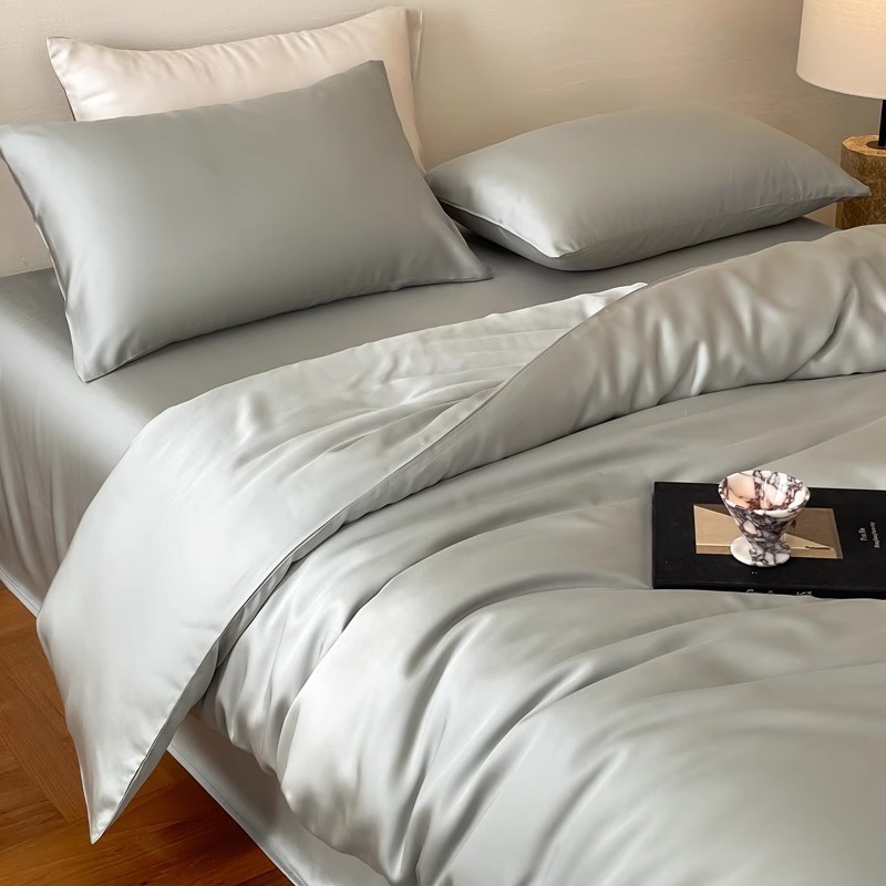 Picture of High-end double-spell Class A Lanjing Tencel four-piece set summer naked sleep cool feeling bed sheet quilt cover solid color Tencel cotton 4