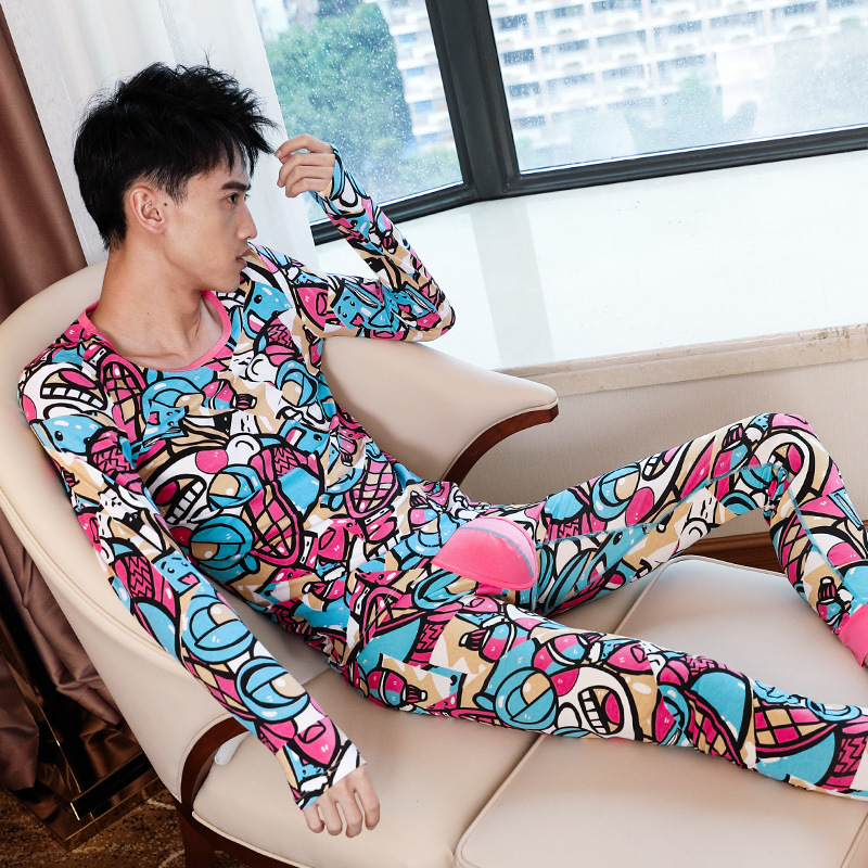 Men's Thermal Underwear suit Thin Cotton Autumn Clothes Autumn Trousers Youth Sports Round Neck Sentiment Base Shirt Autumn and Winter