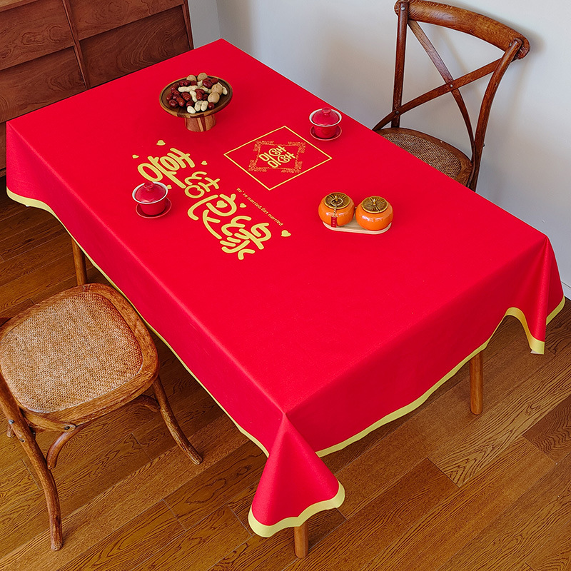 Picture of Wedding Tablecloth Red Festive Wedding Decoration Wedding Banquet Set Table Coffee Table Dining Tablecloth